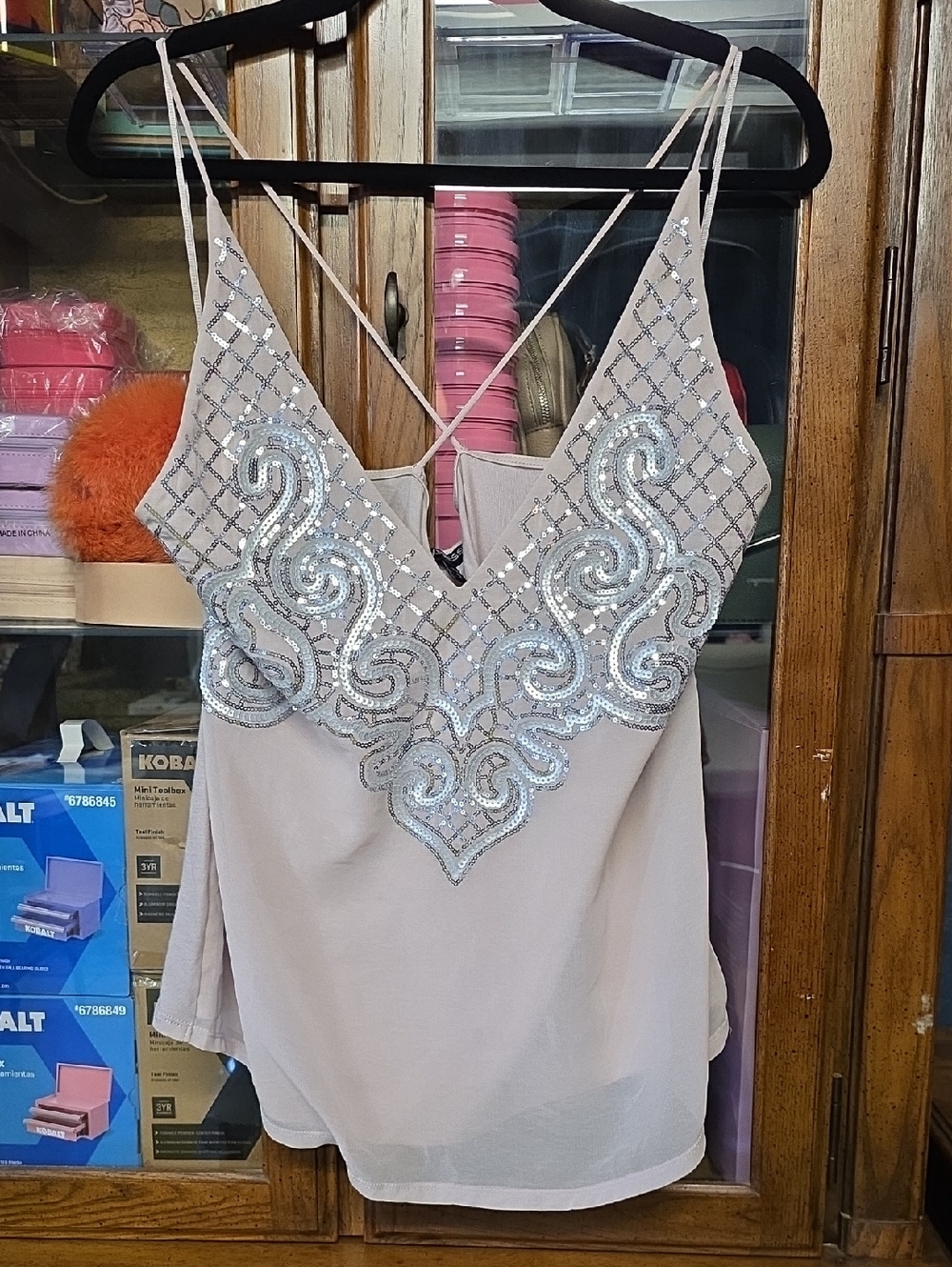 Express Blush Pink Sequin Embellished V-Neck Camisole